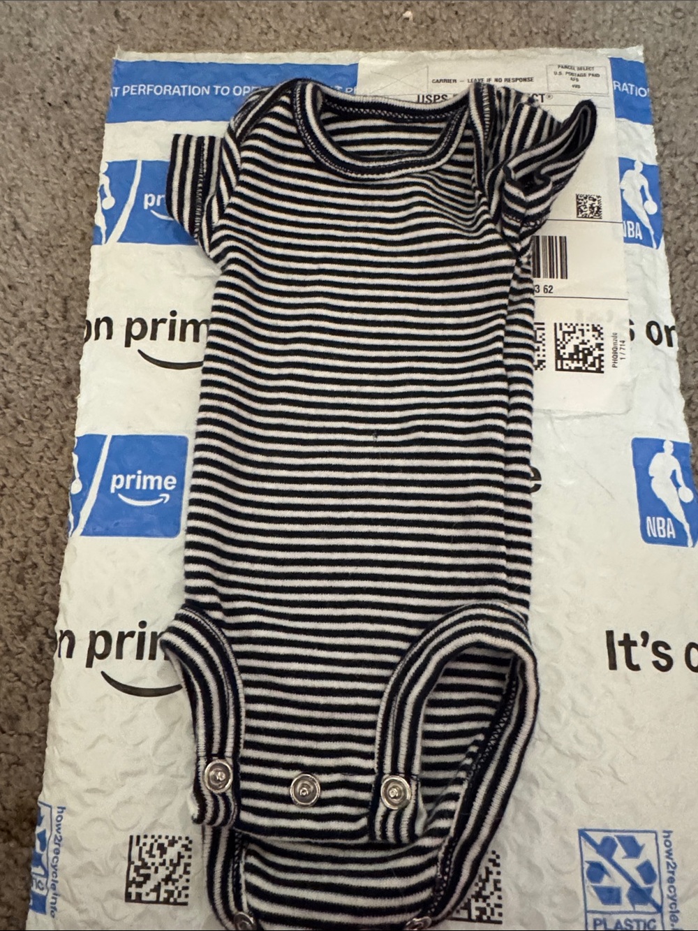 Carter's Black and White Striped Cotton Baby Bodysuit